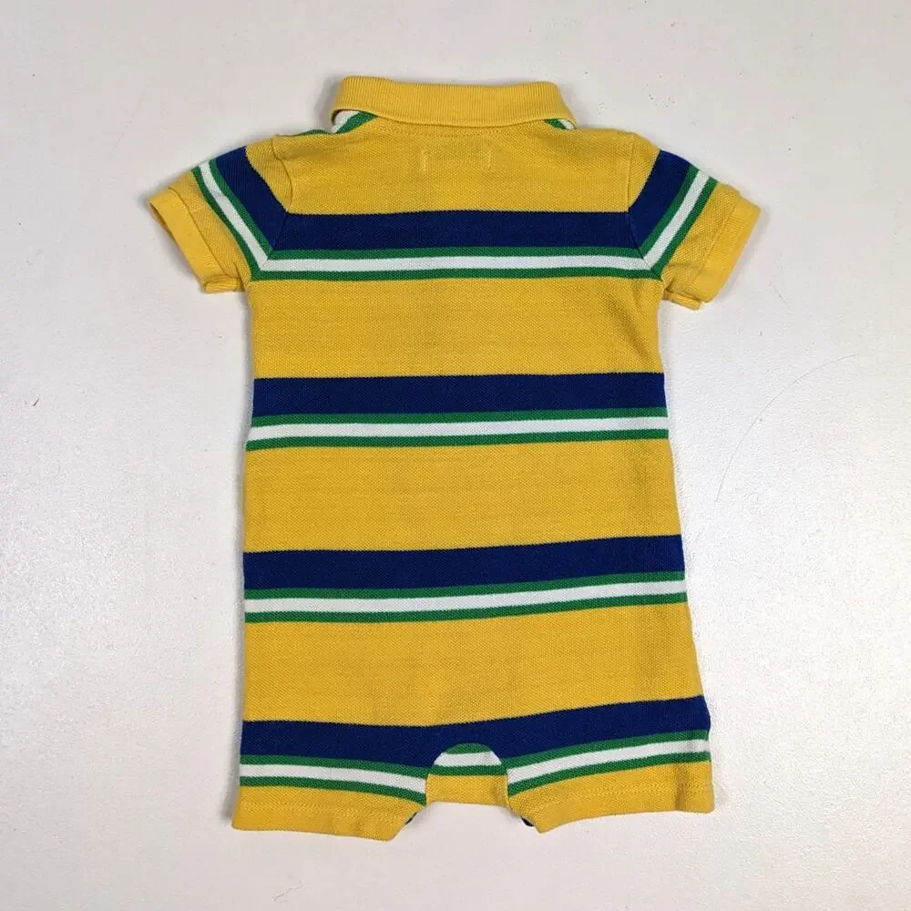 Ralph Lauren Romper Baby Boys Sz 3m Yellow Polo Stripe Outfit Preppy Classic